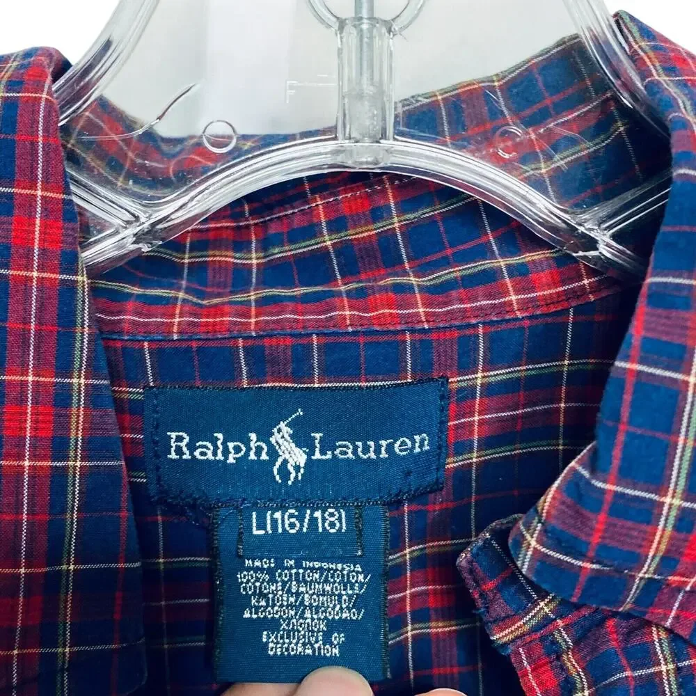 Ralph Lauren Plaid Top L Shirt Long Sleeve Preppy‎ School Classic Holiday Tartan